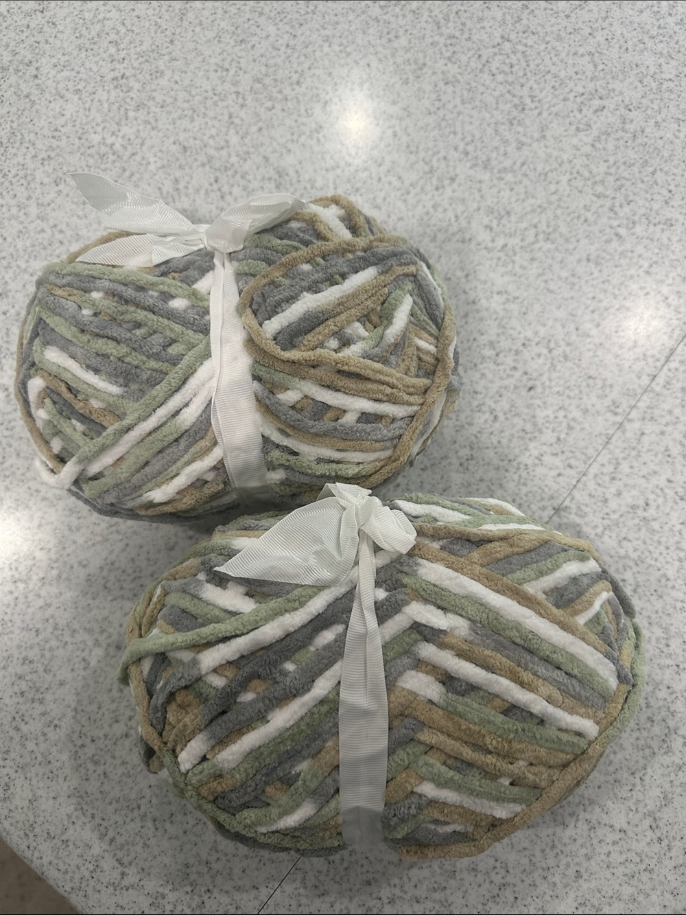 Plush Multicolor chenille Yarn - Sage, Gray & Cream